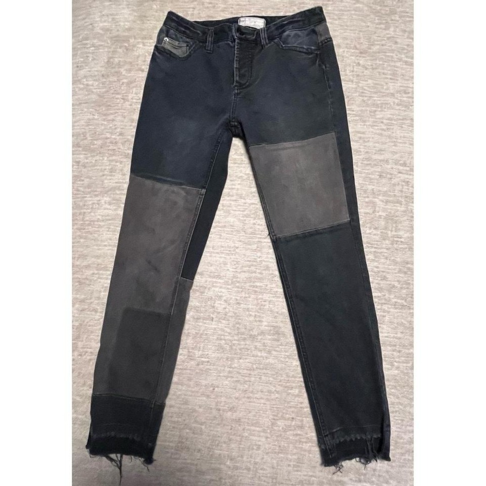 Free People‎ FP Womens Patch Knee Skinny Jeans Black Distressed Raw Hem Size 28